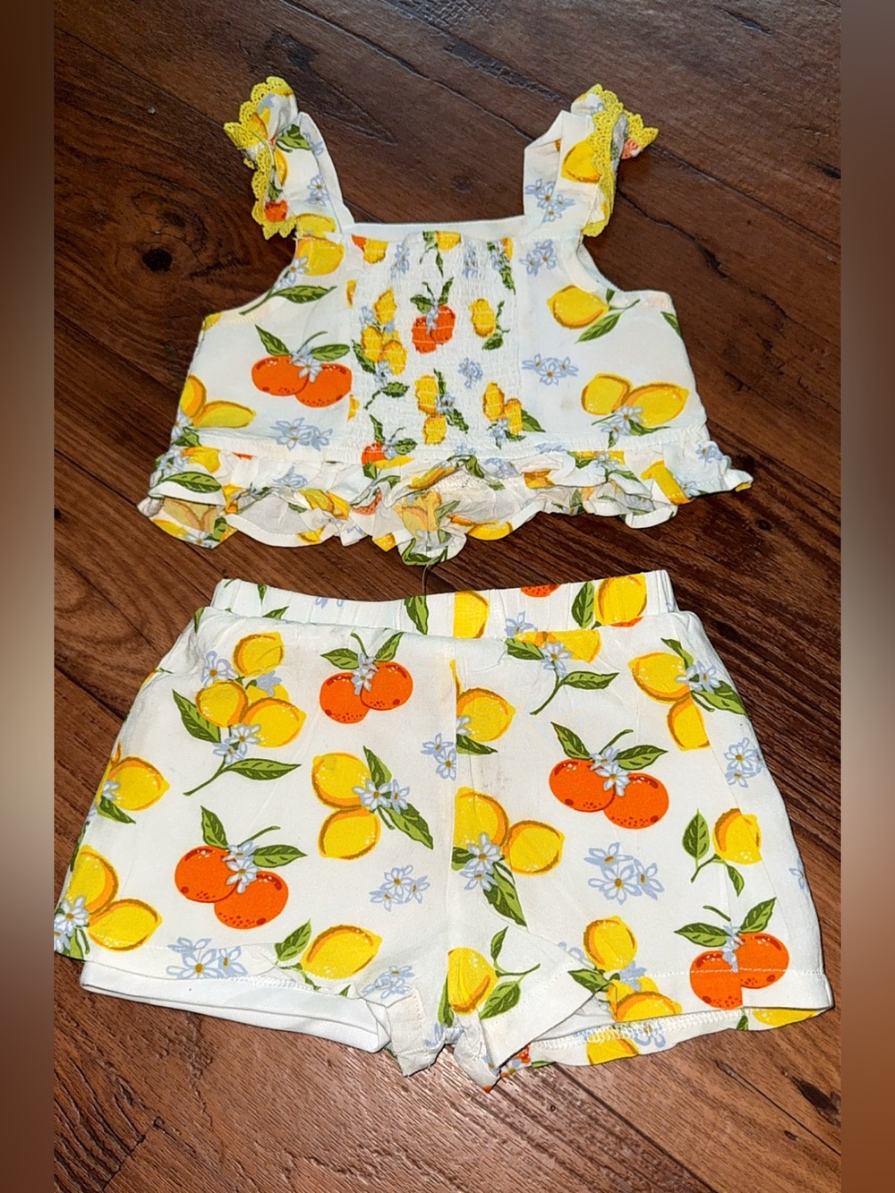 Rare Editions Toddler Girls 2 Piece Elastic Waistband Woven Short Set Lemons 2T - Picture 3 of 9